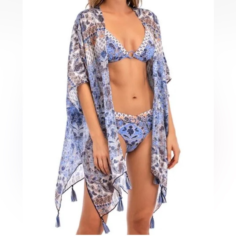 LUCKY BRAND Blossom purple paisley swim robe coverup boho festival kimono